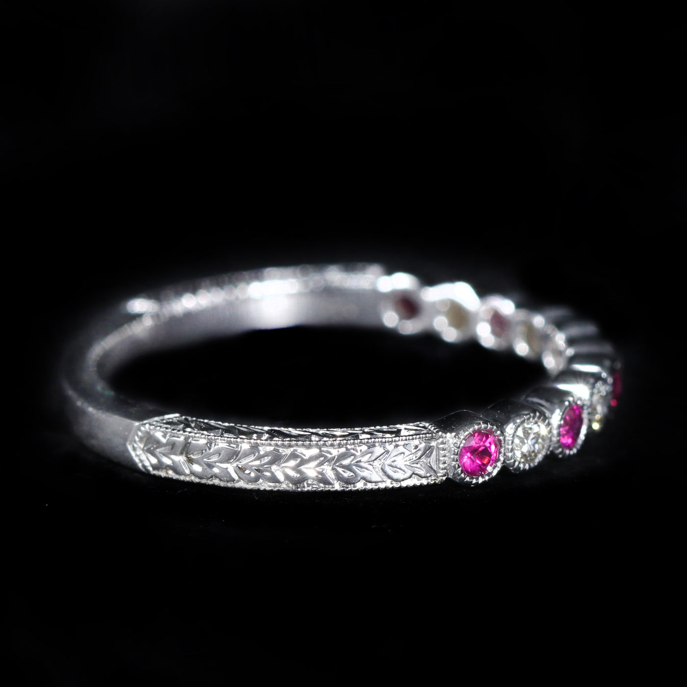 14k White Gold Ruby and Diamond Band