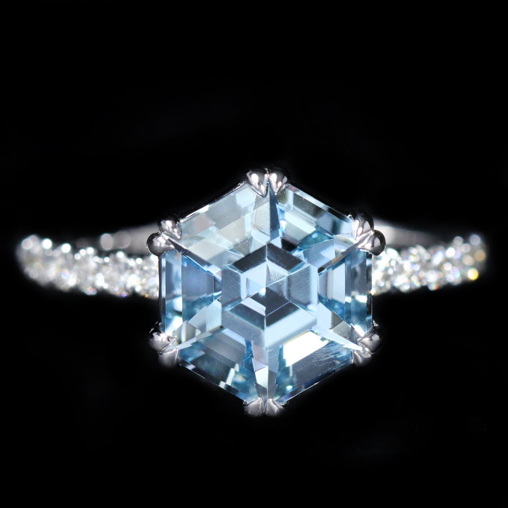 14K White Gold 3.23 Carat Aquamarine and Diamond Ring - Walton's Jewelry