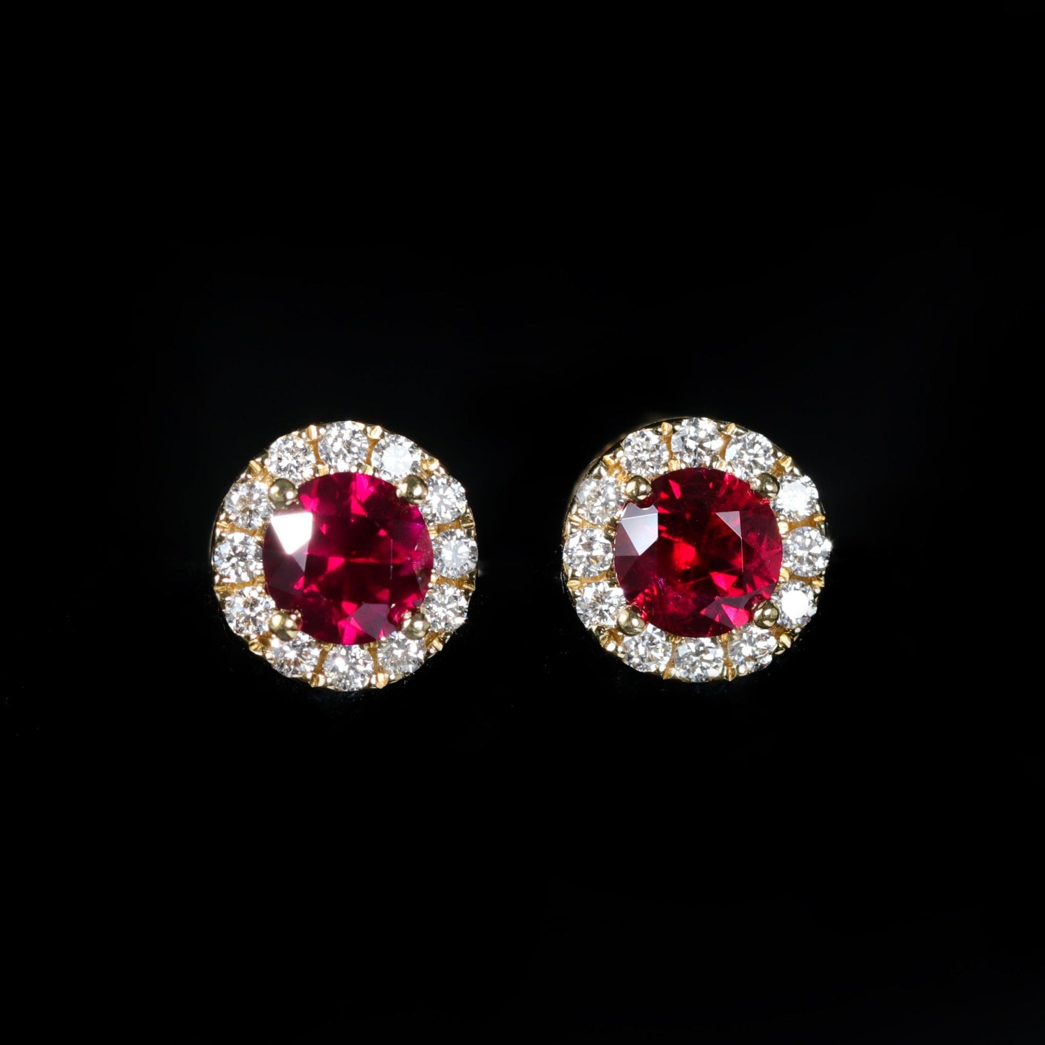 18K Yellow Gold 1.16 CTW Ruby and Diamond Stud Earrings - Walton's Jewelry