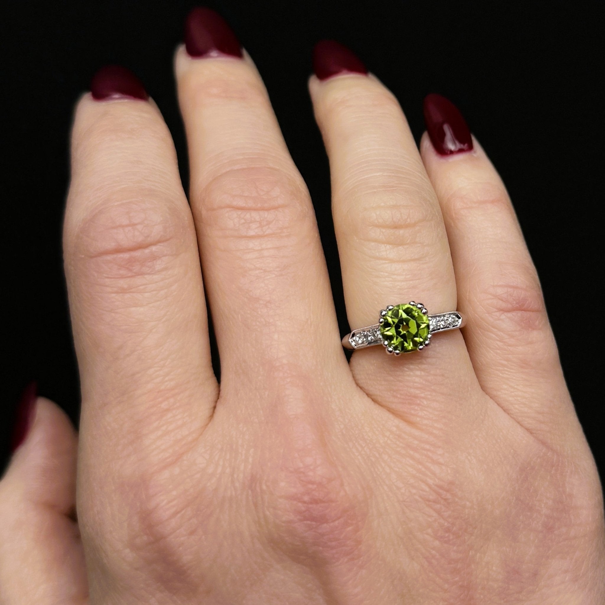 Estate Platinum 1.73 Peridot and Diamond Ring - Walton's Jewelry
