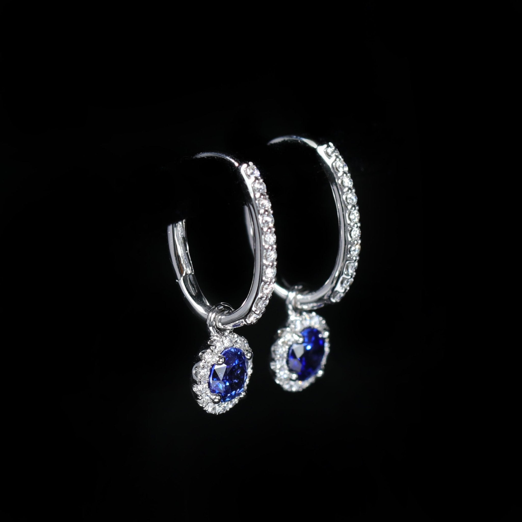 18K White Gold 1.27 CTW Sapphire and Diamond Hoop Earrings - Walton's Jewelry