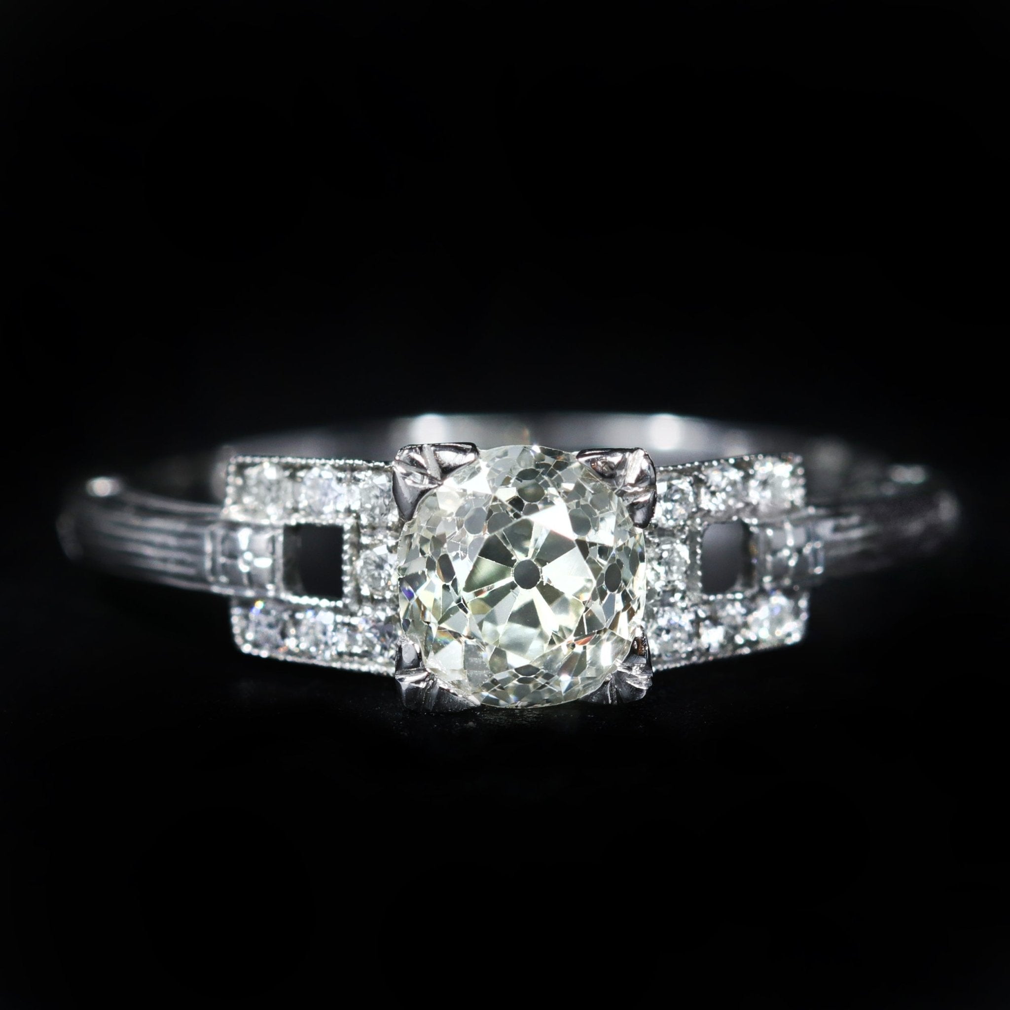 Art Deco Platinum 0.92 Carat Old Mine Cut Diamond Engagement Ring - Walton's Jewelry