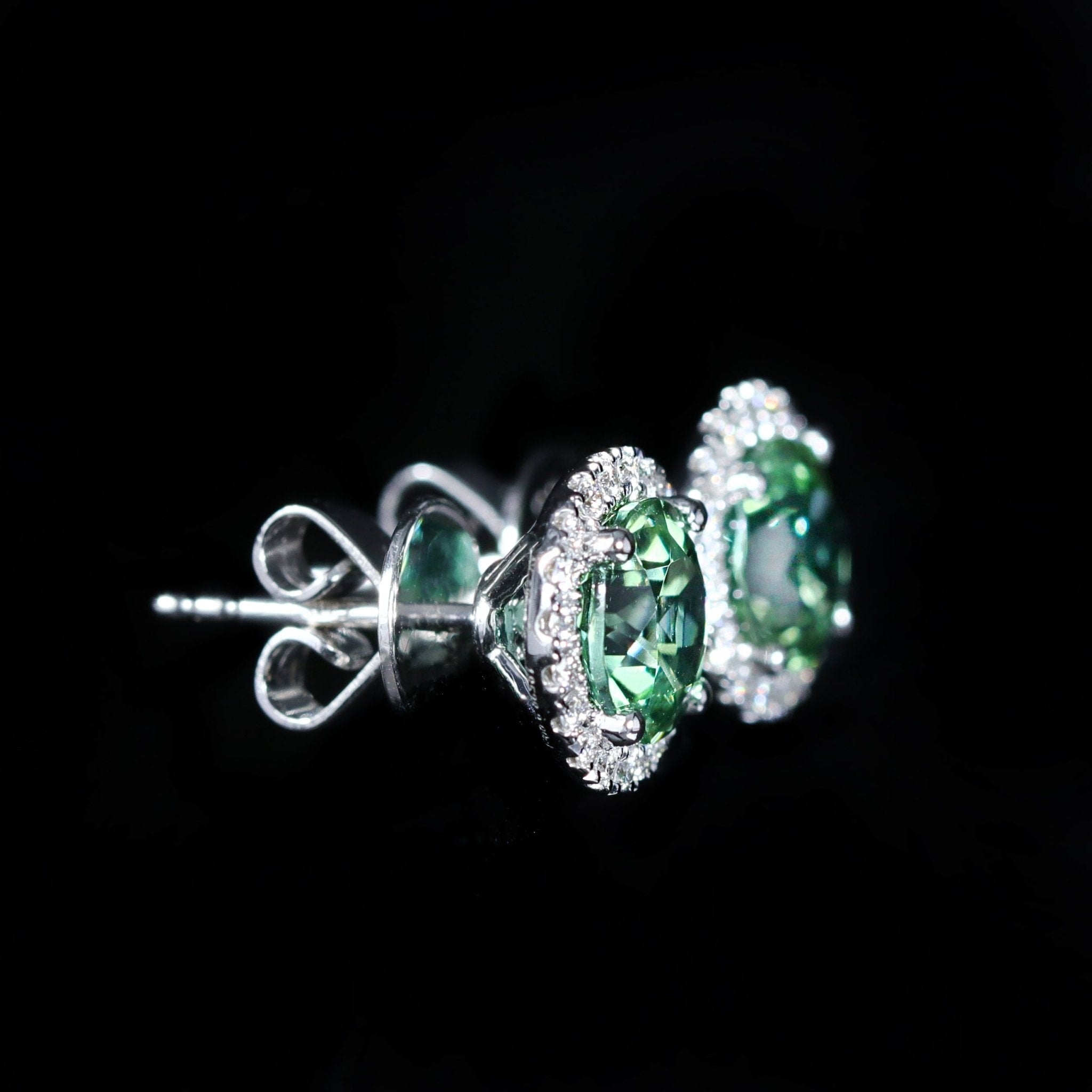 14K White Gold 2.99 CTW Tourmaline and Diamond Halo Stud Earrings - Walton's Jewelry