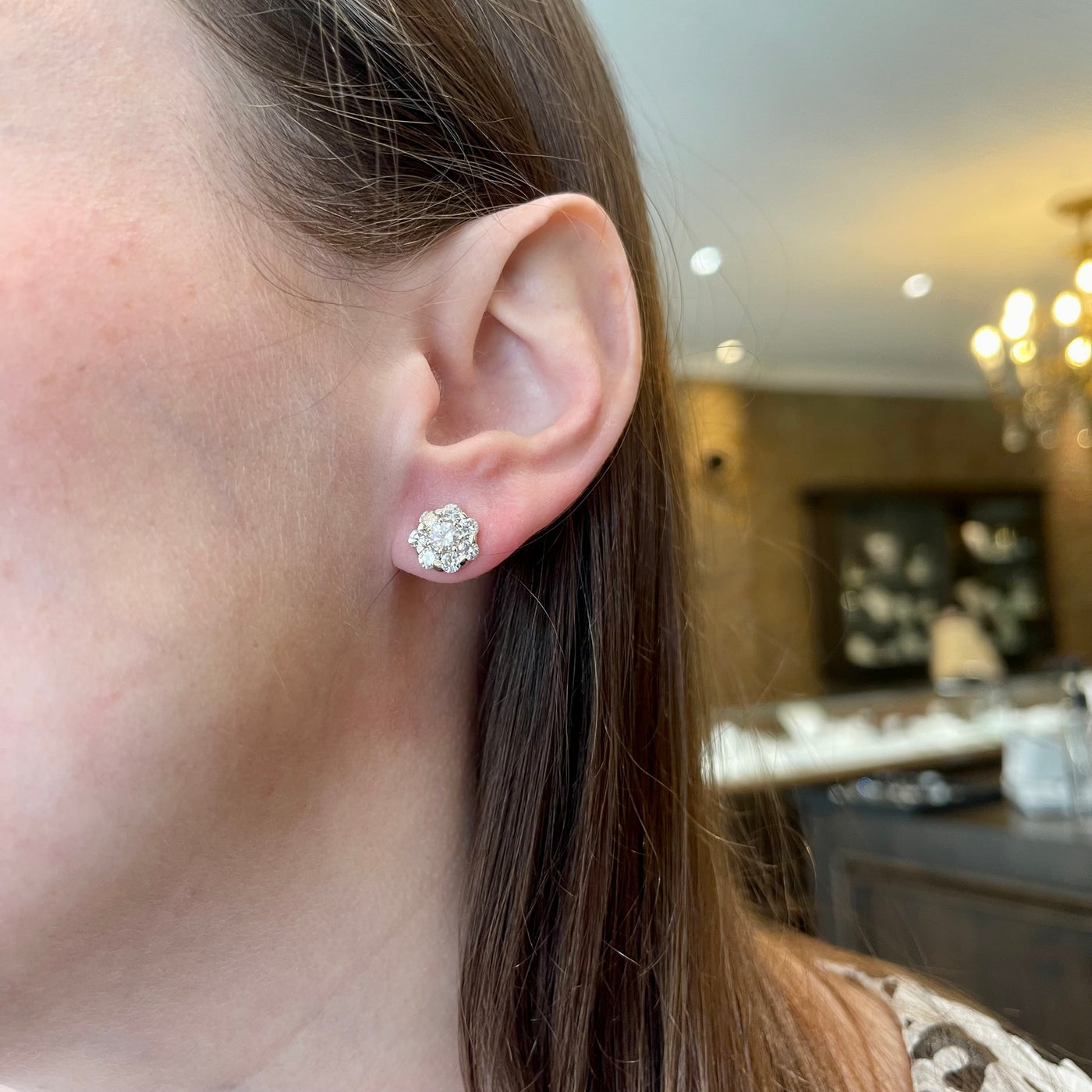 14k White Gold 1.91 CTW Diamond Cluster Stud Earrings