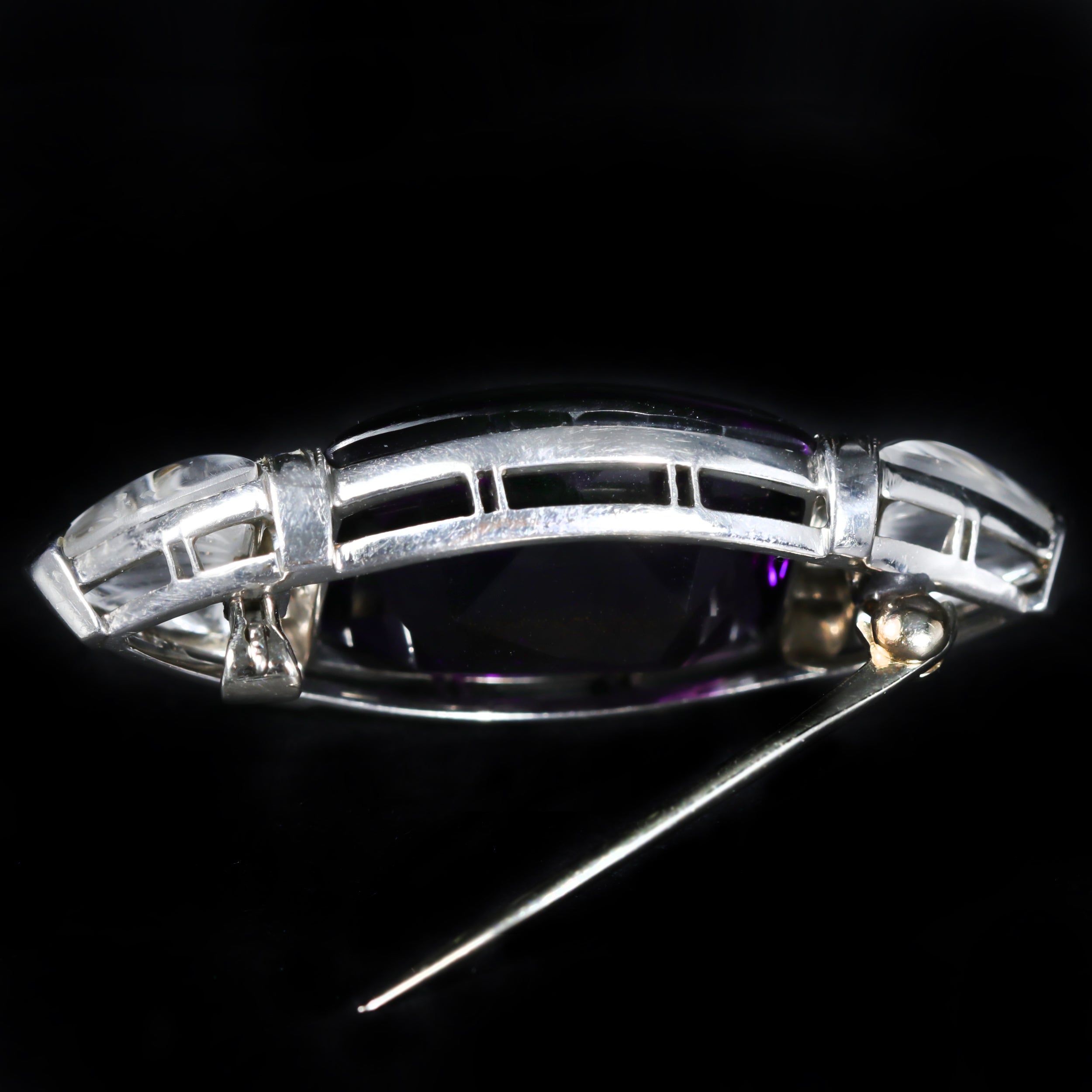 Art Deco Amethyst, Diamond, and Carved Quartz Brooch