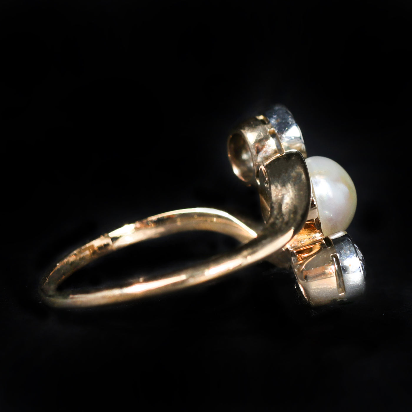 Edwardian Platinum Topped 18K Yellow Gold Pearl and 0.66 CTW Diamond Ring