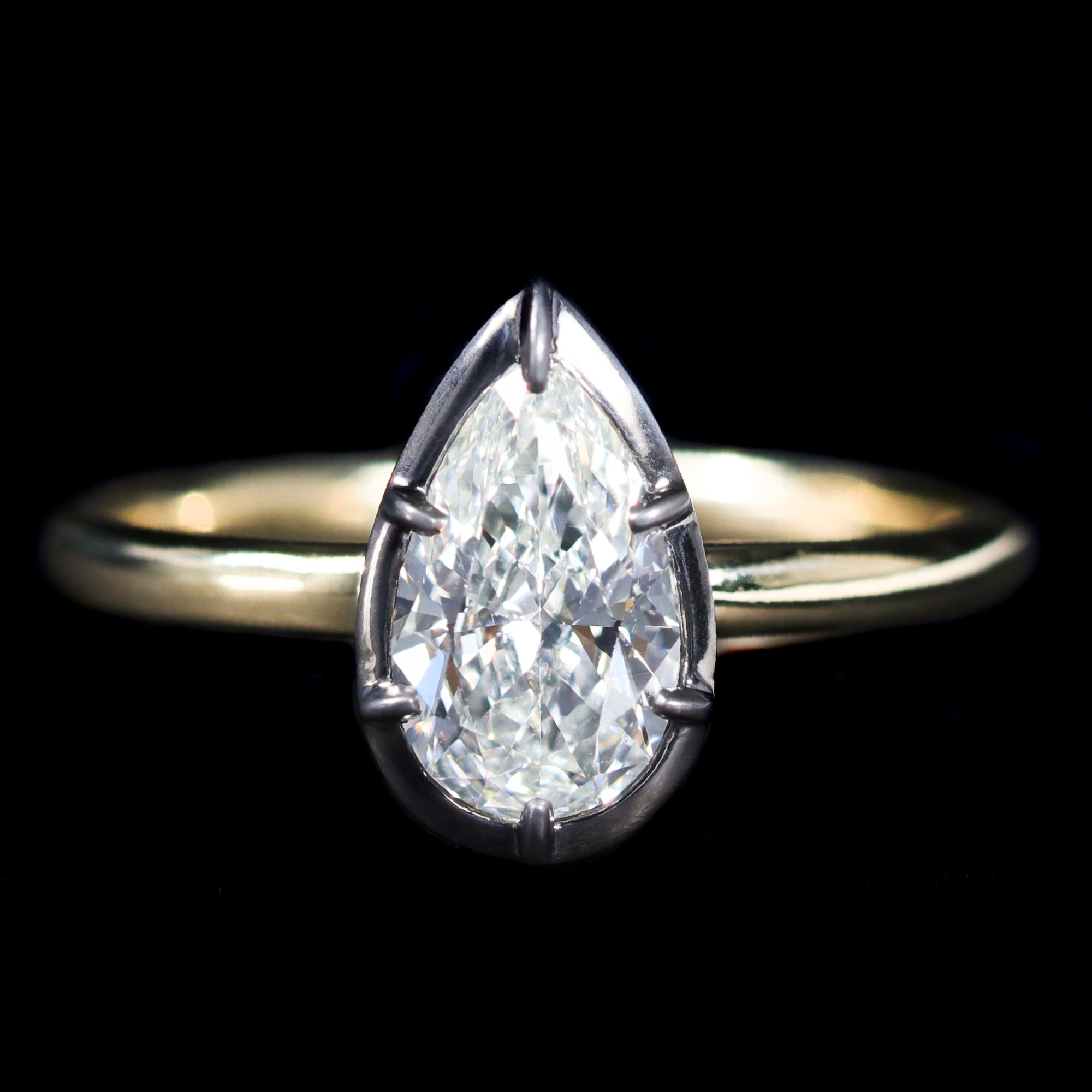 14K Yellow Gold GIA 1.01 Carat Pear Cut Diamond Engagement Ring