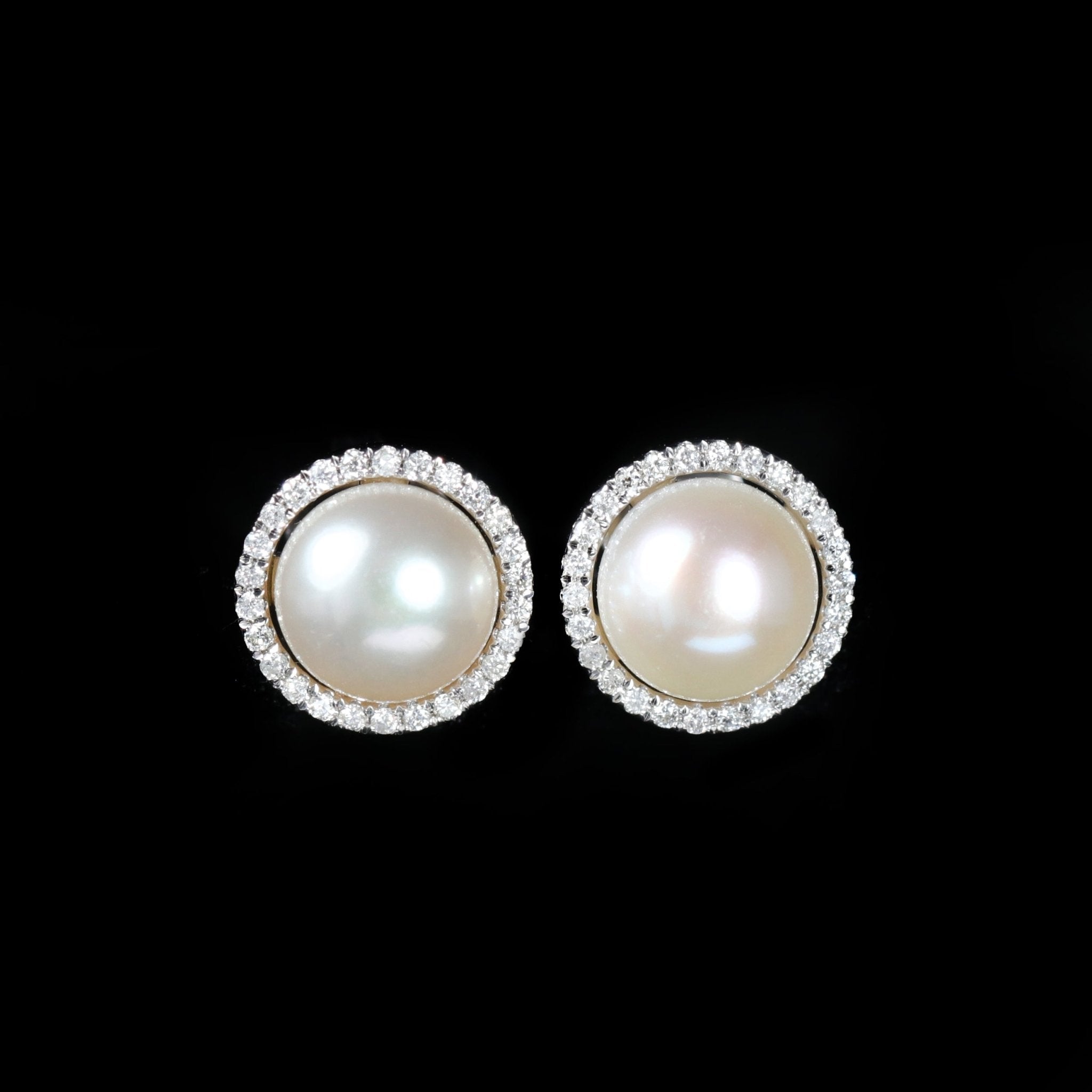 14K White Gold Pearl and Diamond Halo Stud Earrings - Walton's Jewelry