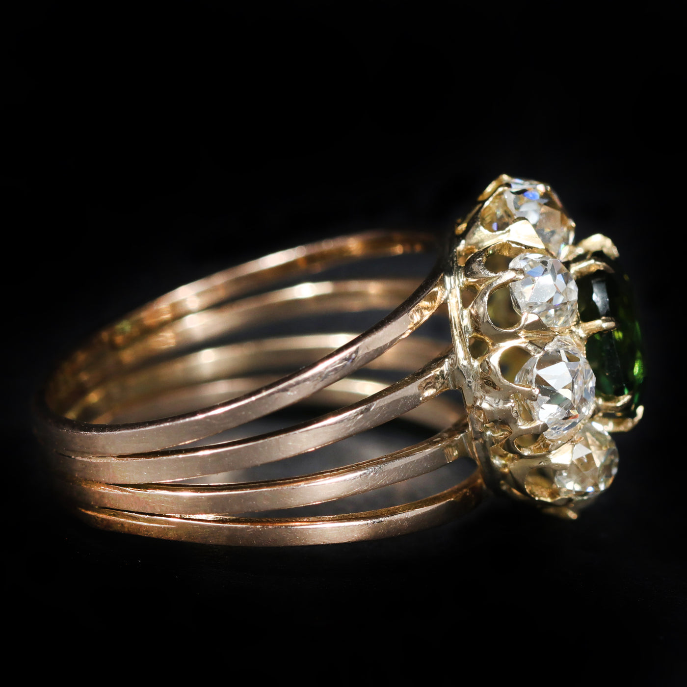 Victorian 1.23 Carat Green Tourmaline and Old Mine Cut Diamond Ring