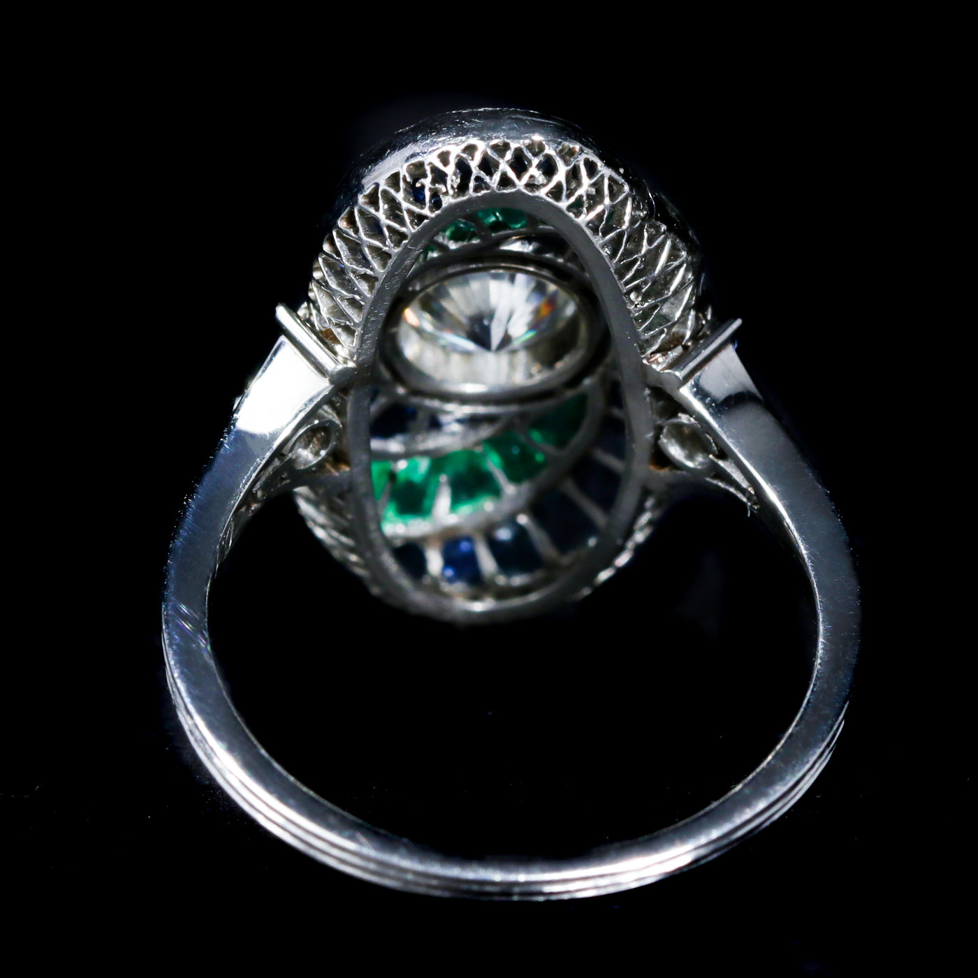 Platinum 0.71 Carat Diamond, Sapphire, and Emerald Ring