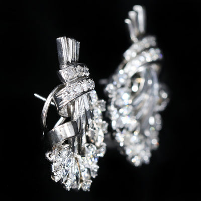 1950s 14K White Gold 6.00 CTW Diamond Earrings