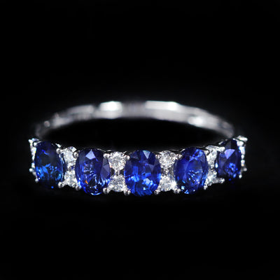 14k White Gold 1.07 CTW Sapphire and Diamond Band
