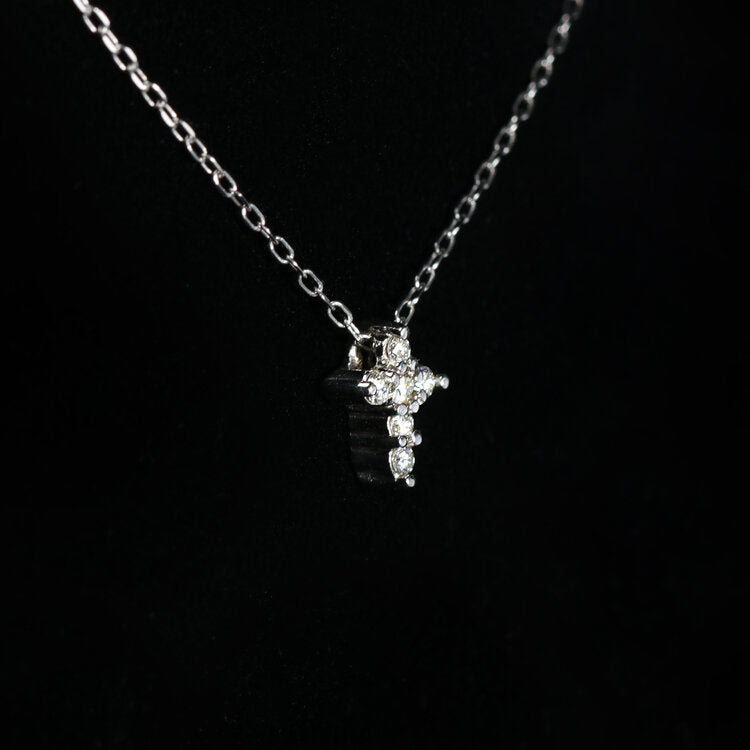 14K White Gold 0.11 CTW Diamond Cross Necklace