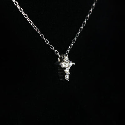 14K White Gold 0.11 CTW Diamond Cross Necklace