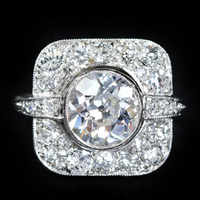 Art Deco Platinum 2.16 Old Mine Cut Diamond Engagement Ring