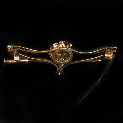 Victorian 14K Yellow Gold Pearl and Diamond Brooch