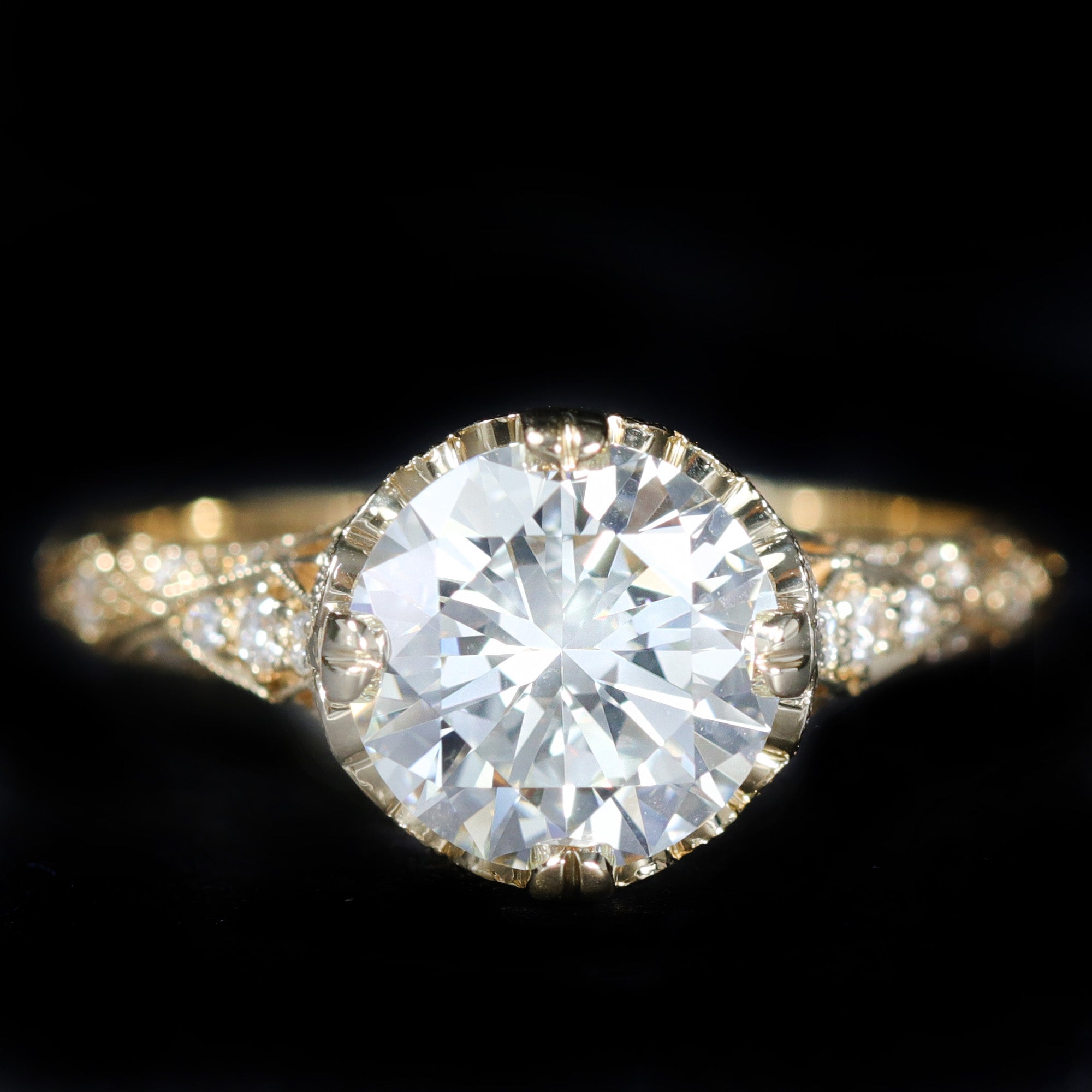 18K Yellow Gold GIA 2.03 Carat Round Diamond Engagement Ring