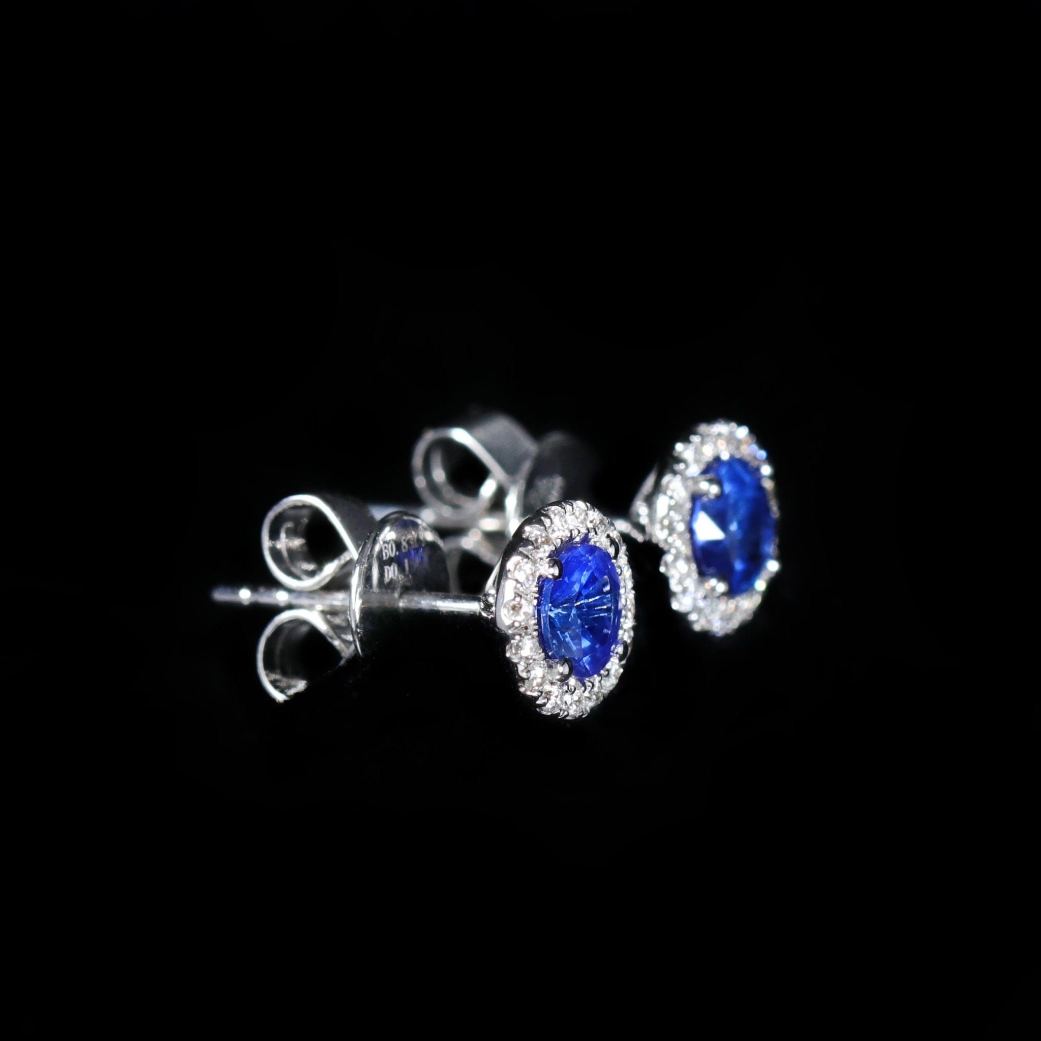 14K White Gold 0.59 CTW Sapphire and Diamond Stud Earrings - Walton's Jewelry