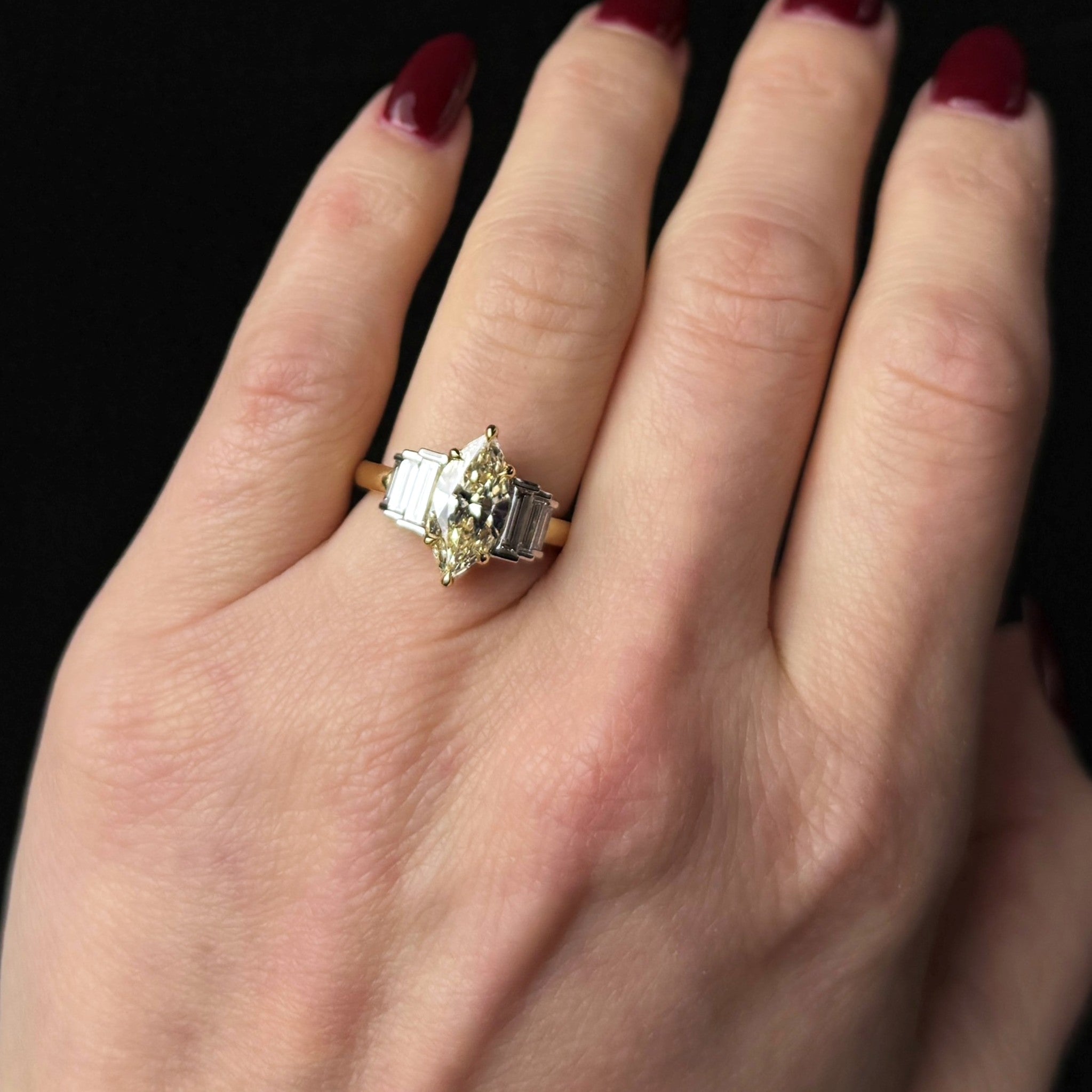 18K Yellow Gold & Platinum 2.01 Carat Marquise Cut Diamond Ring - Walton's Jewelry