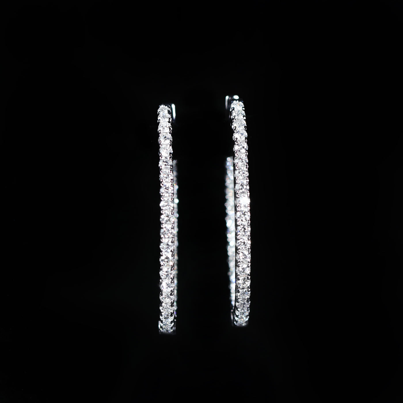 14K White Gold 1.19 CTW Diamond Oval Inside Out Hoop Earrings
