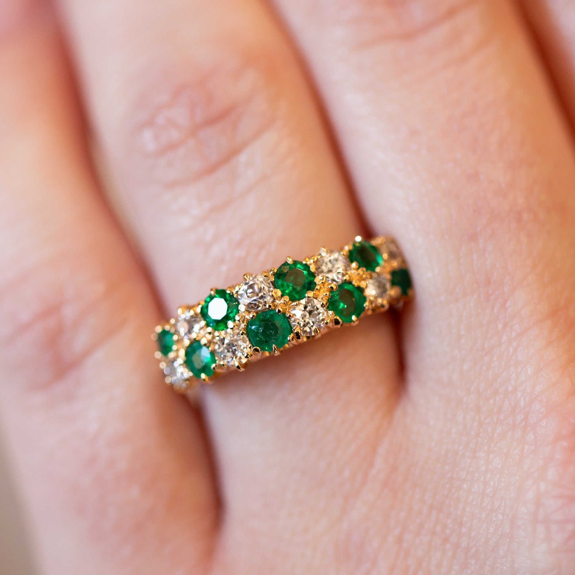 Victorian 0.25 CTW Old Mine Cut Diamond and Emerald Ring - Walton's Jewelry