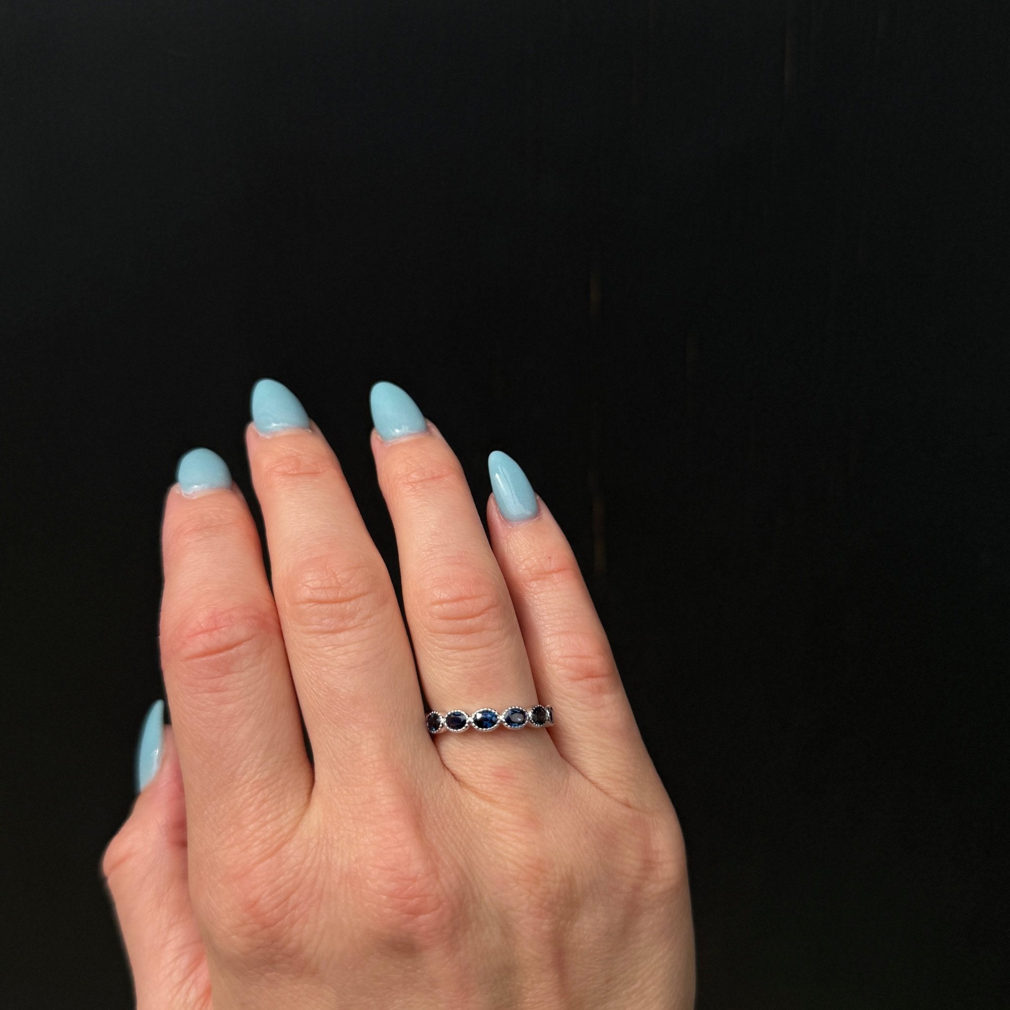 14K White Gold 1.50 CTW Oval Sapphire Band - Walton's Jewelry