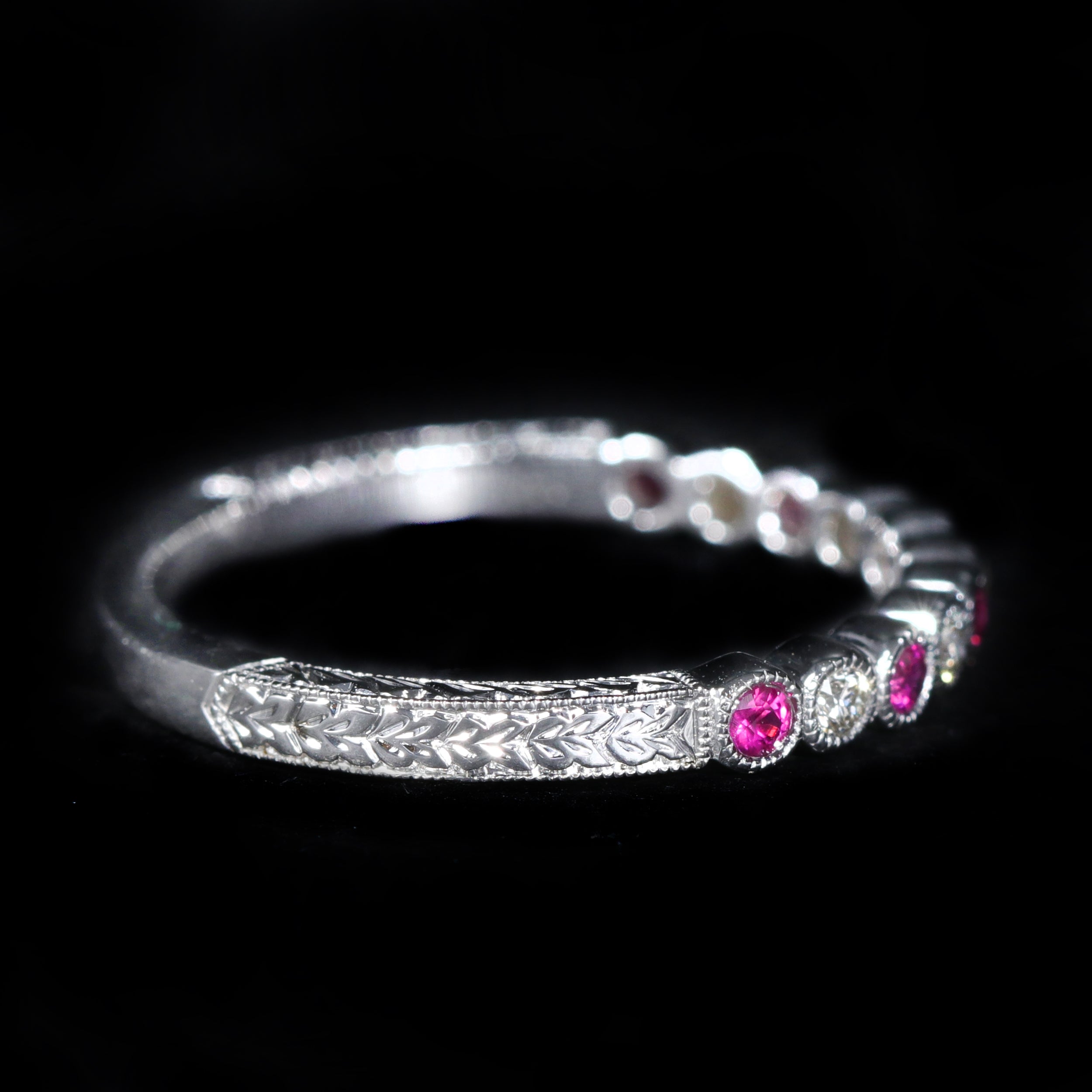 14K White Gold Ruby and Diamond Band