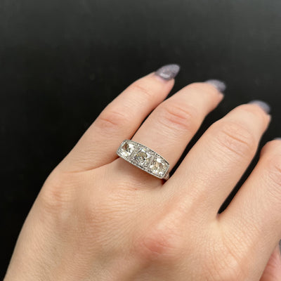 Art Deco Platinum 1.80 CTW Old Mine Cut Diamond Engagement Ring