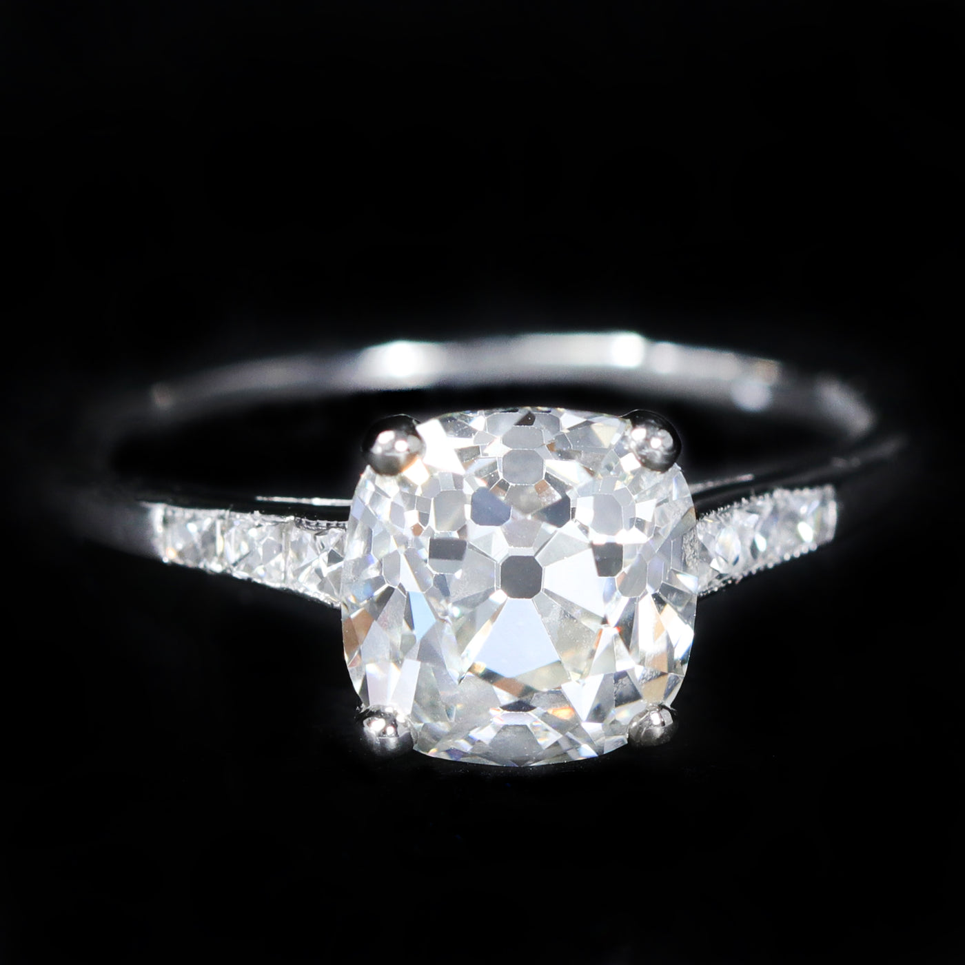 Art Deco Platinum GIA 2.07 Carat Old Mine Cut Diamond Engagement Ring