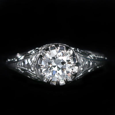 Art Deco Platinum 0.70 Carat Old European Cut Diamond Engagement Ring