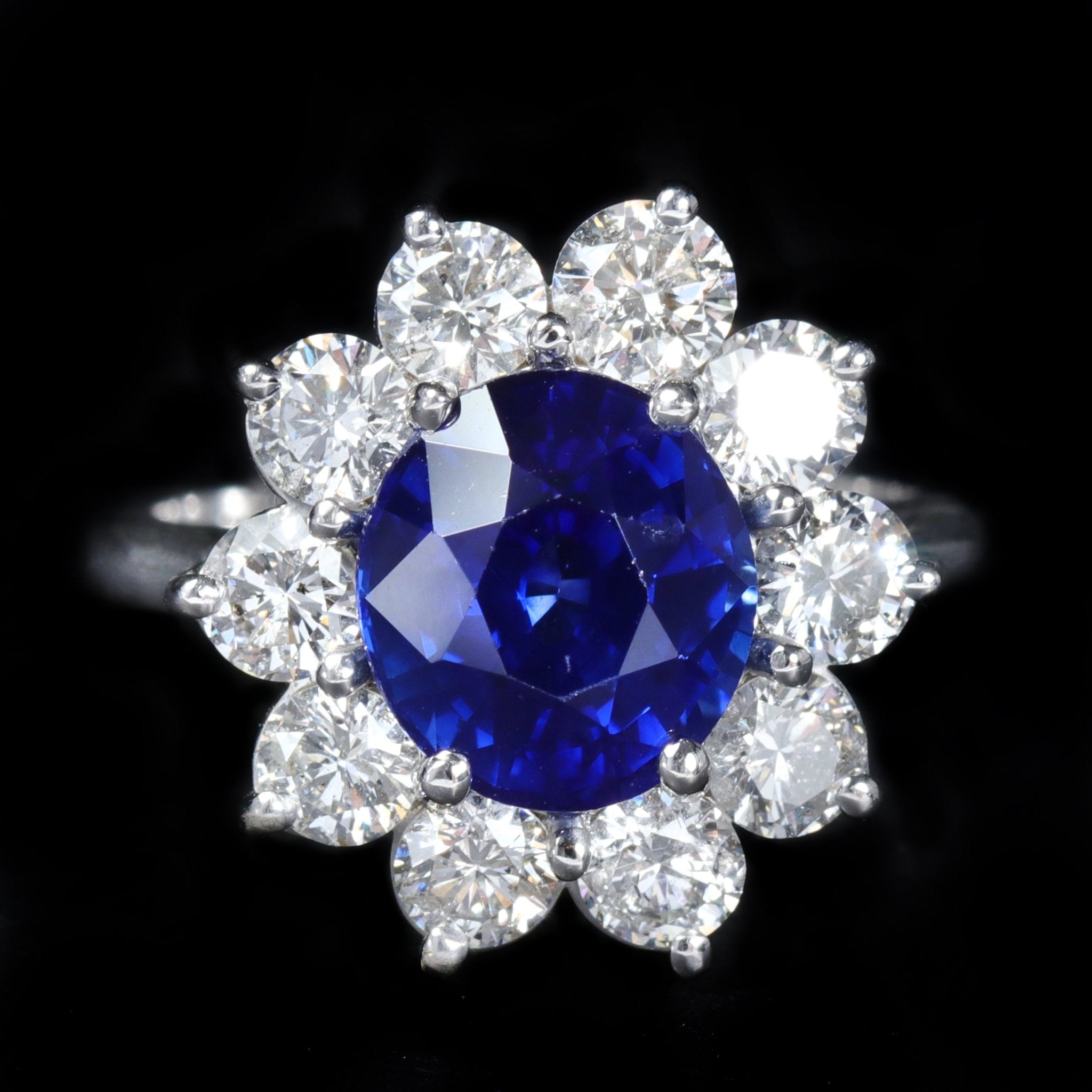 18K White Gold GIA 3.98 Carat Sapphire and Diamond Ring - Walton's Jewelry