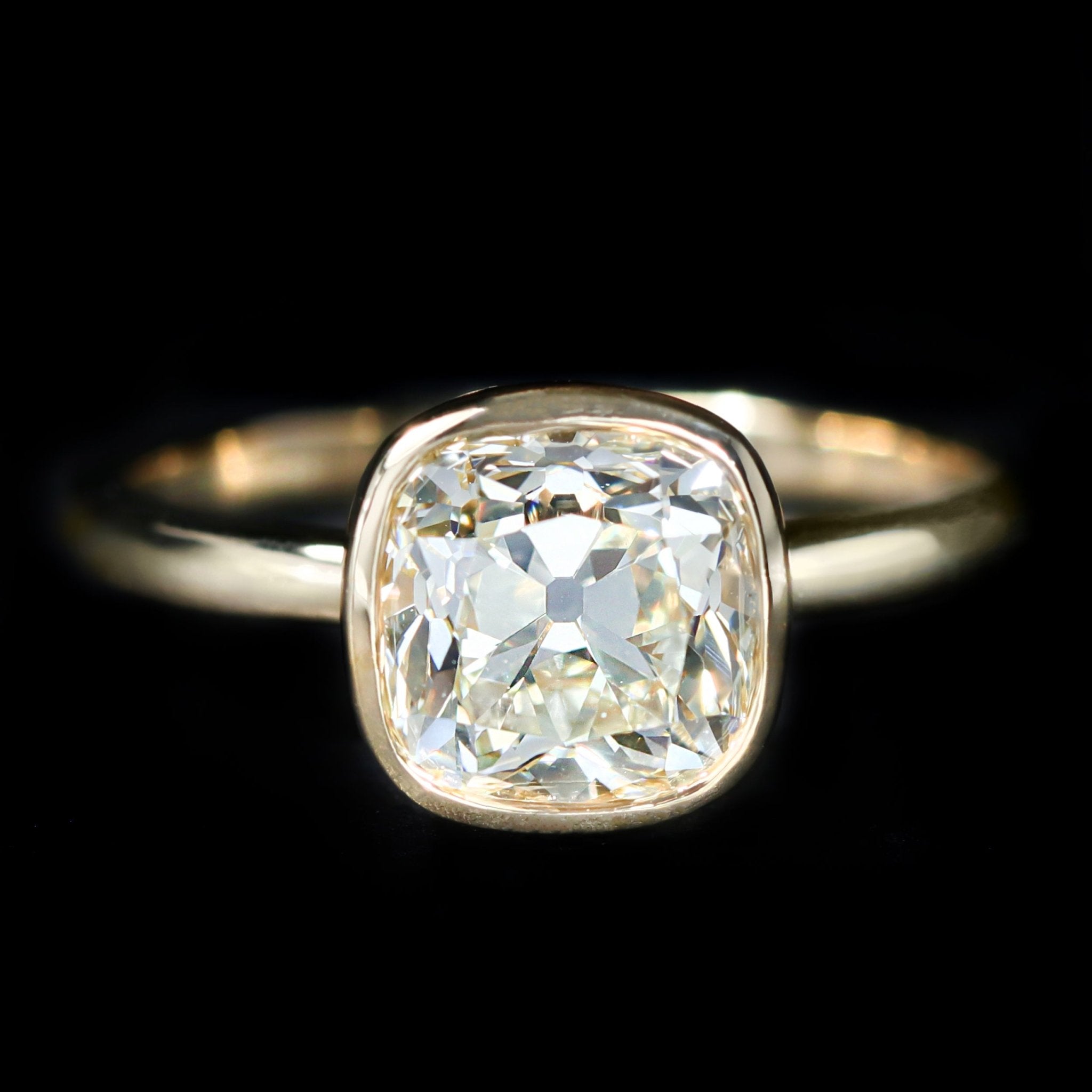18K Yellow Gold 2.02 Carat Old Mine Cut Diamond Engagement Ring - Walton's Jewelry
