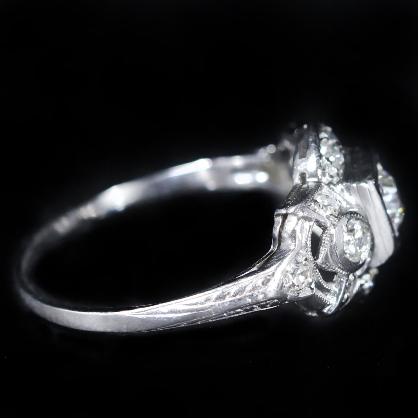 Art Deco Platinum 0.27 Carat Old European Cut Diamond Engagement Ring