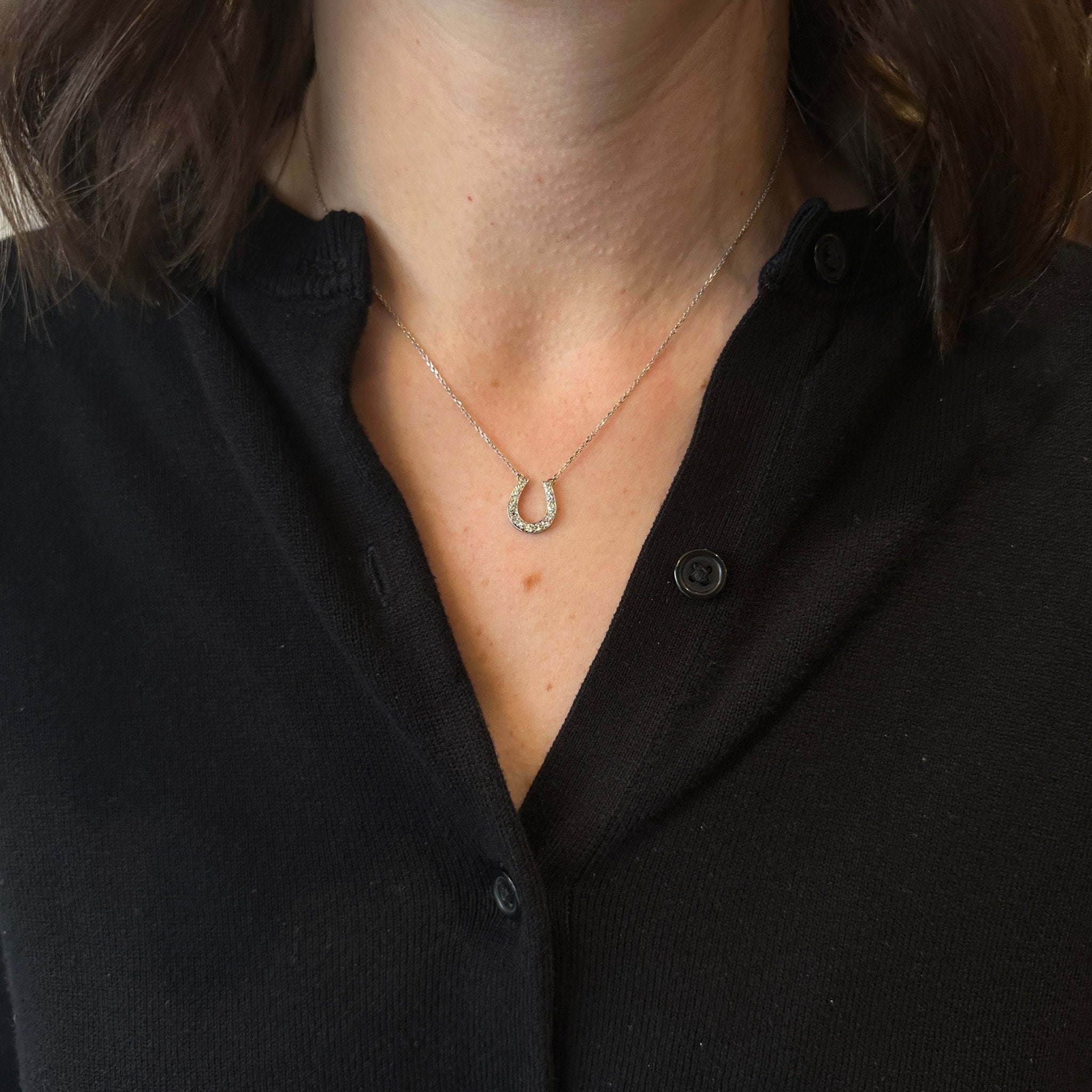 14K White Gold 0.25 CTW Diamond Horseshoe Necklace - Walton's Jewelry