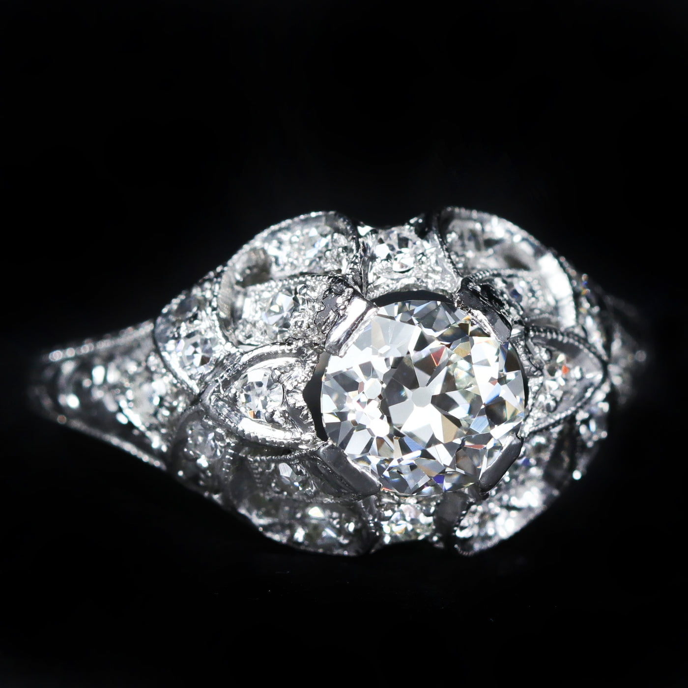 Art Deco Platinum 1.01 Carat Old European Cut Diamond Engagement Ring