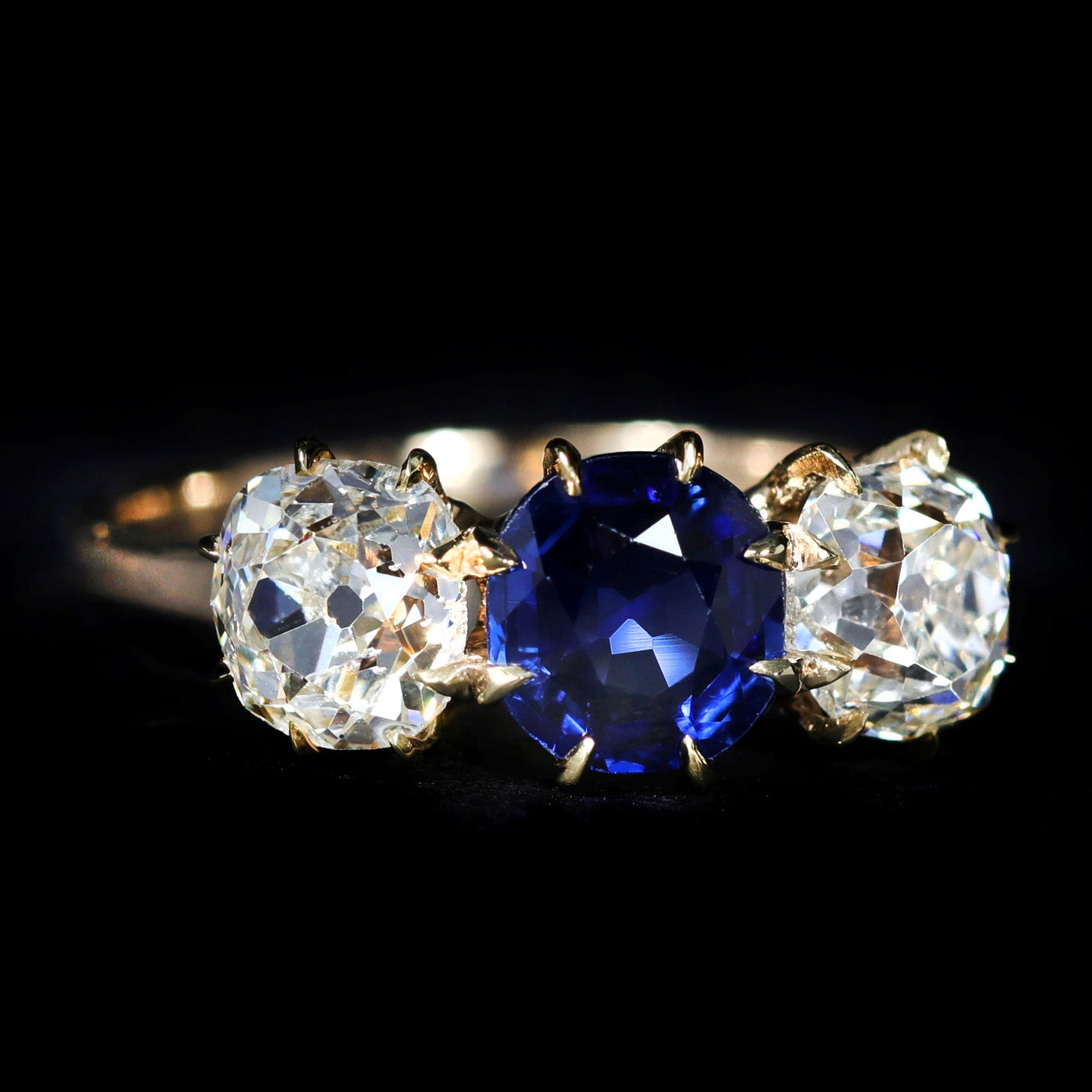 Victorian 14k Yellow Gold 1.00 Carat Sapphire and Diamond Ring