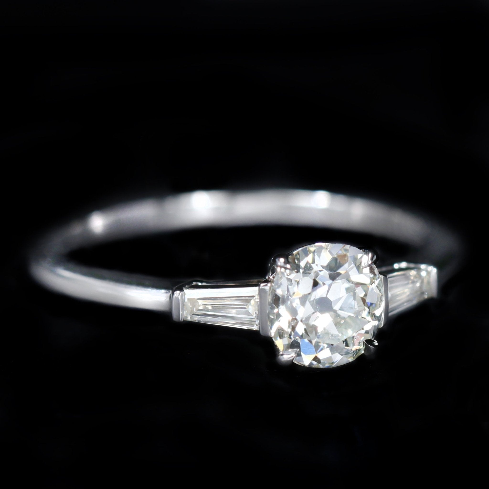 18K White Gold 0.69 Carat Old Mine Cut Diamond Engagement Ring - Walton's Jewelry